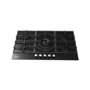 Midea 90CM, Gas Hob, Black Glass Panel, Triple Ring Burner, Cast Iron Pan Support, Plastic Knob - Image 1