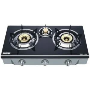 SOLSTAR 3 Gas Burners Table Glass Top Cooker - Image 1